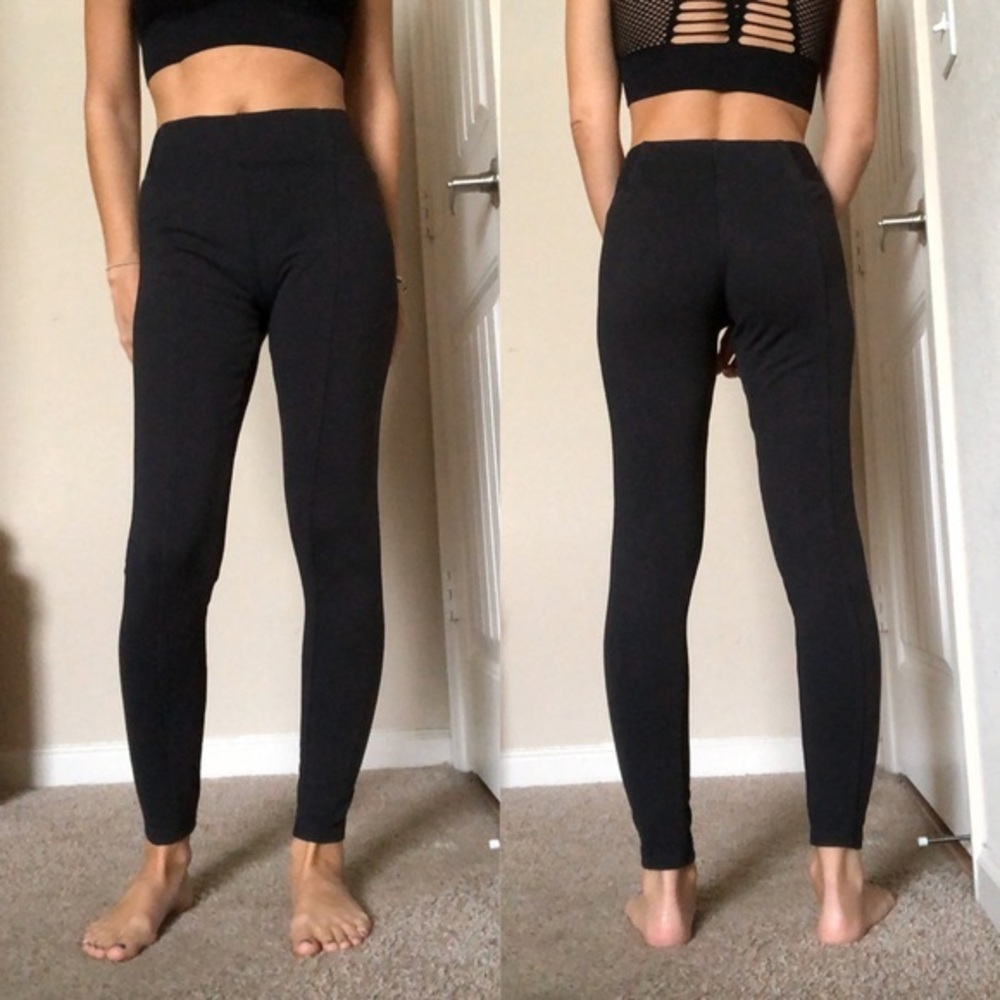 FOREVER21 elastic pinstripe stitched legging black